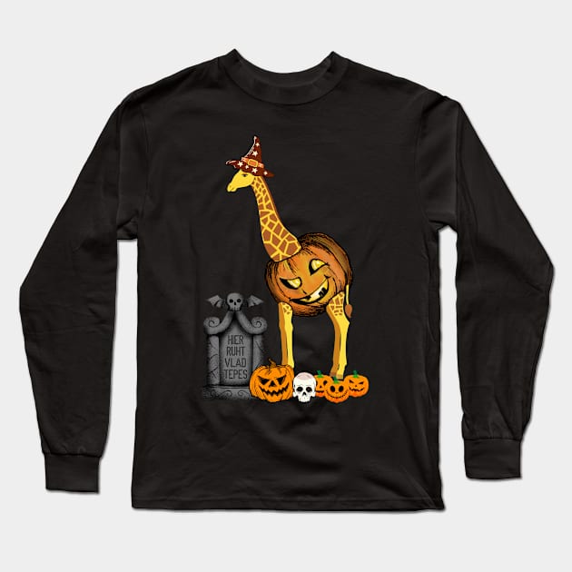 Funny Halloween Giraffe Costume Pumpkin Long Sleeve T-Shirt by savariya